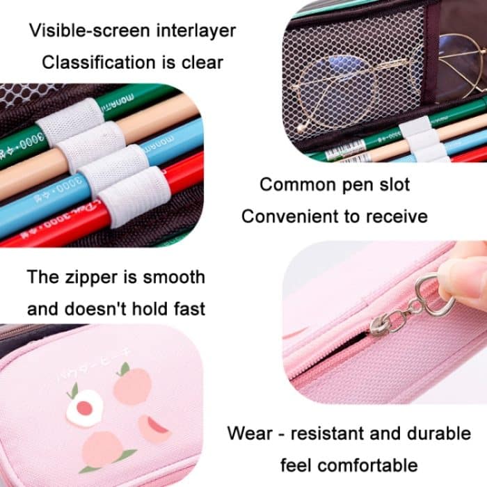 2 Stück Oxford-Stoff, große Kapazität für Studenten-Briefpapier-Aufbewahrungstasche, Peach, Strawberry, Lemon, Avocado – Bild 3