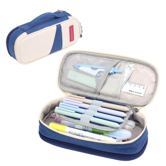 TBD0602887801A.jpg Deer Forest BL-A003 Macaron Große doppellagige Canvas-Federmäppchen-Briefpapierbox mit großem Fassungsvermögen, Navy Blue, Fruit Green, Khaki, Orange Yellow, Cyan Purple, Cyan Blue, Cherry Pink – Bild 1