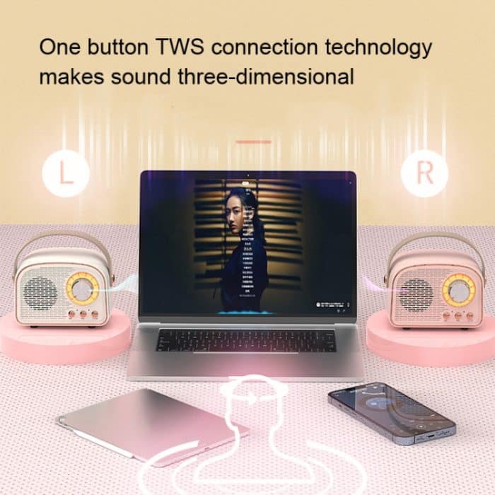 DW21 Vintage Radio BT-Lautsprecher unterstützt TF-Karte/U-Disk zum Abspielen, White, Dark Green, Light Green, Pink, Wood Grain – Bild 3