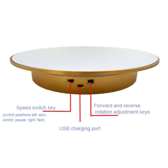 32 cm elektrischer Drehteller für Fotografie mit Geschwindigkeits- und Richtungseinstellung, White Mirror, Black Mirror, Golden Mirror – Bild 4