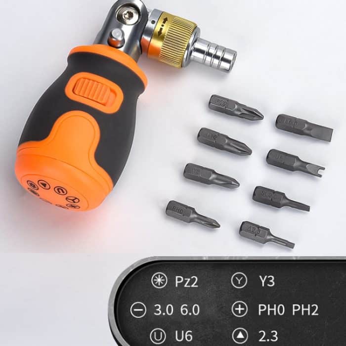 2050E 8-in-1 tragbarer, multifunktionaler S2-Batch-Kopf-Zwei-Wege-Ratschenschraubendreher-Satz, 8 In 1 Orange, 8 In 1 Gray – Bild 6