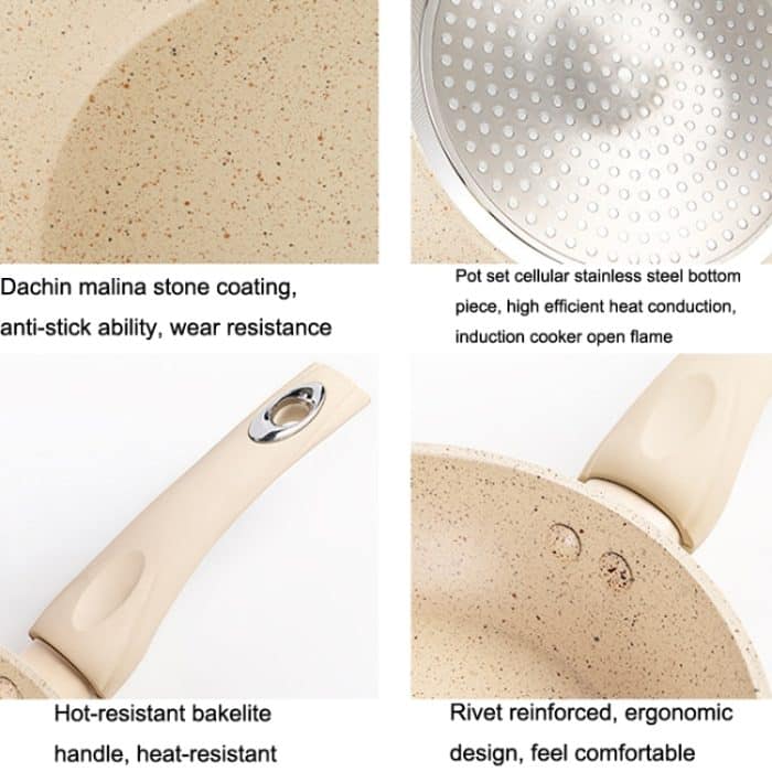 Maifan Stone Antihaft-Pfanne, Steak-Fritteuse, Induktionsherd, Gas, allgemein, Durchmesser:, 20cm (Beige), 24cm (Beige), 20cm (Grey), 24cm (Grey) – Bild 3