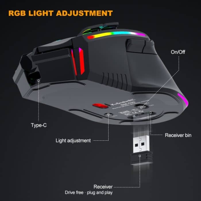K-Snake BM520 9-Tasten 3200DPI 2,4G RGB Wireless Dual-Mode-Gaming-Maus – Bild 5