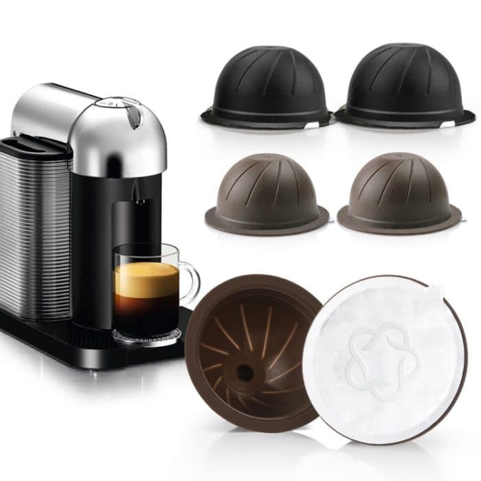 ICafilas Kaffeekapselhülle für Nespresso Vertuo Plus ENV 135/Vertuo ENV 150/BNV450WHT1BUC1, Single Black Cup, Single Brown Cup, 3 Black Cups+60 Aluminum Foil, 3 Brown Cups+60 Aluminum Foil, Black+Brown+100 Aluminum Foil – Bild 2