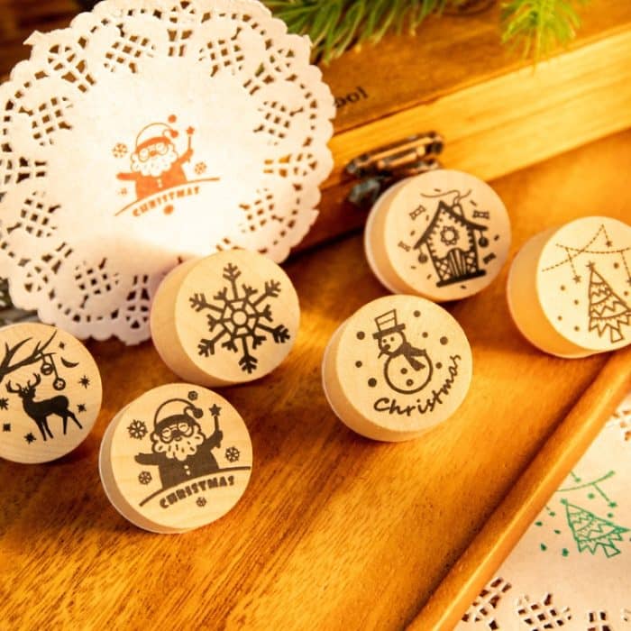Weihnachts-Schneeflocken-Hirsch-Stempelset aus Holz zum Selbermachen, 6PCS/Set – Bild 1