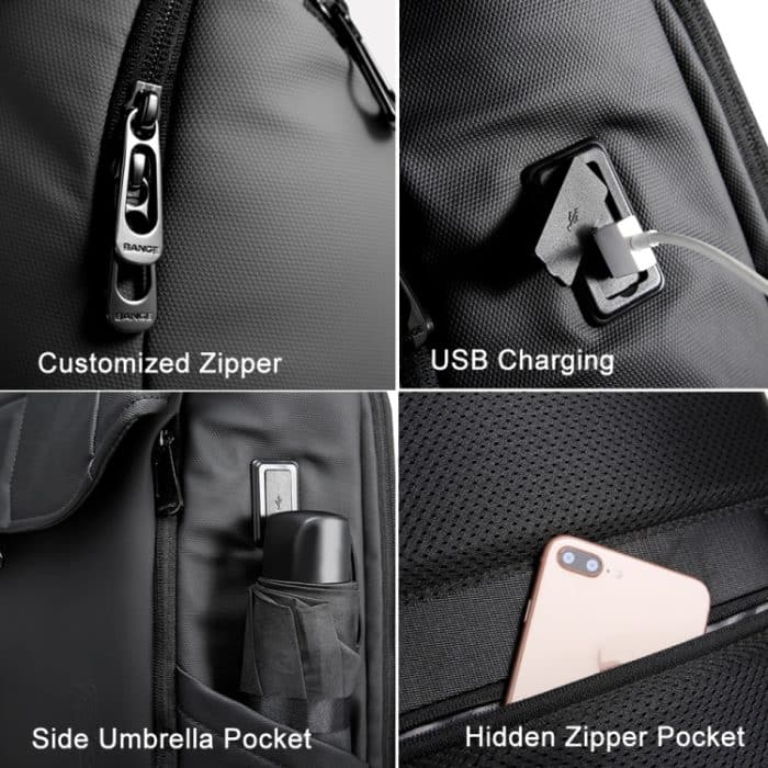 BANGE BG-2575 Anti-Diebstahl-wasserdichter Laptop-Rucksack 15,6 Zoll täglicher Arbeits-Business-Rucksack, BG-2575 Black, BG-2575  Grey – Bild 6