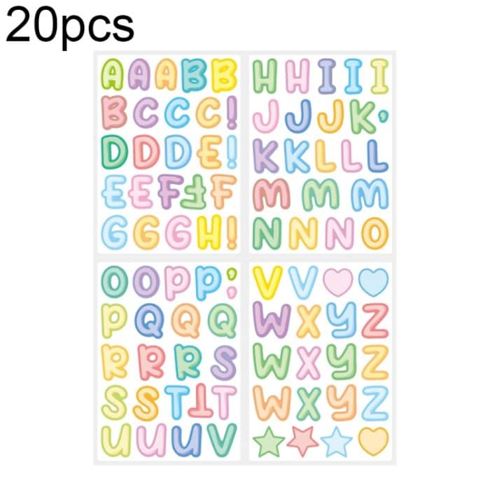 20 PCS ZPKTZM Kinder Cartoon Bunte Buchstaben Aufkleber DIY Lunch Box Mark Wasserdicht Aufkleber, Waterproof Sticker – Bild 1