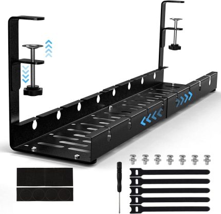 Dehnbares Kabelmanagement-Tablett unter dem Schreibtisch, Kabel-Organizer aus Karbonstahl, Kabelaufbewahrungsregal, Stretchable Black, Stretchable 30.5-55CM