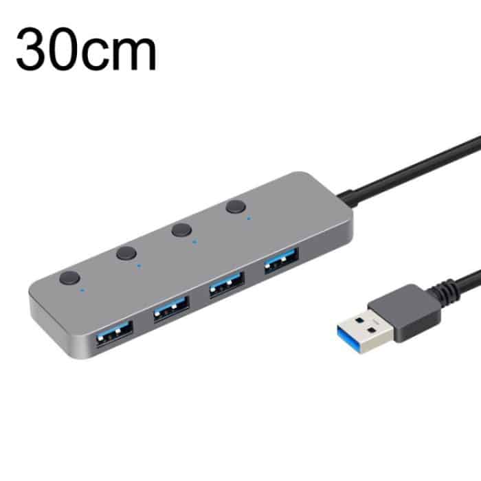 HS0059 Unabhängiger Switch USB 3.0 4 Ports Verlängerung Typ-C / USB-C HUB aus Aluminiumlegierung, Kabellänge:, 30cm, 120cm – Bild 1