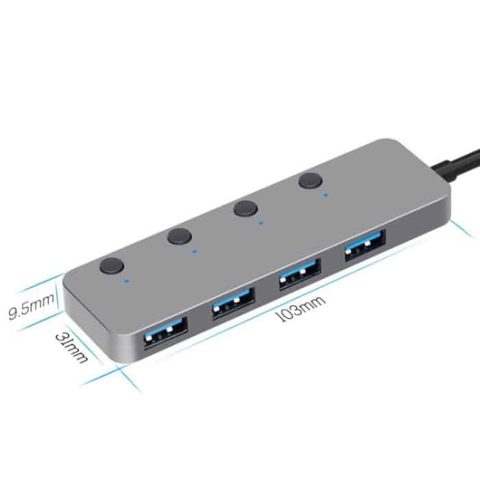 HS0059 Unabhängiger Switch USB 3.0 4 Ports Verlängerung Typ-C / USB-C HUB aus Aluminiumlegierung, Kabellänge:, 30cm, 120cm – Bild 2
