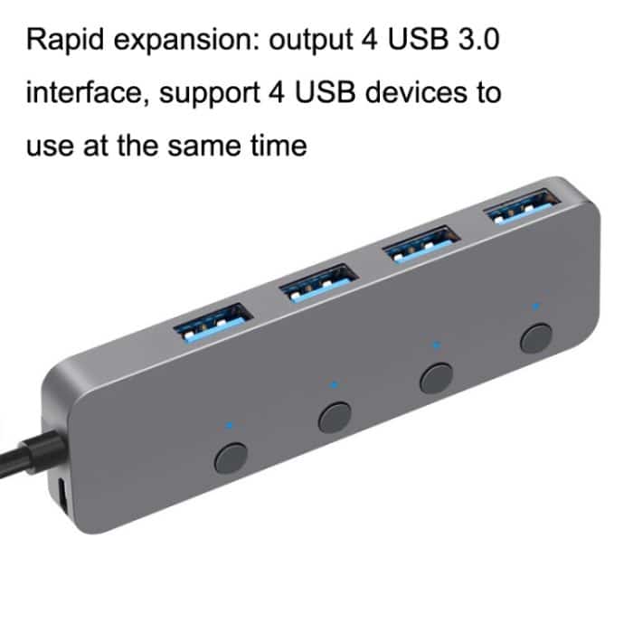 HS0059 Unabhängiger Switch USB 3.0 4 Ports Verlängerung Typ-C / USB-C HUB aus Aluminiumlegierung, Kabellänge:, 30cm, 120cm – Bild 3