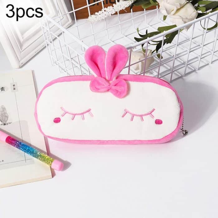 3 Stück Kinder Niedliche Tier Plüsch Bleistift Tasche Schreibwaren Aufbewahrungstasche, Shy Rabbit, Dairy Cow, Naughty Dog, Hip-hop Monkey, Female Panda, Pineapple, Red Strawberry, Black Rabbit, Donkey, Bowl Pig, Frog, Cactus, Strawberry Rabbit... – Bild 1