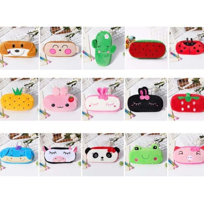 3 Stück Kinder Niedliche Tier Plüsch Bleistift Tasche Schreibwaren Aufbewahrungstasche, Shy Rabbit, Dairy Cow, Naughty Dog, Hip-hop Monkey, Female Panda, Pineapple, Red Strawberry, Black Rabbit, Donkey, Bowl Pig, Frog, Cactus, Strawberry Rabbit... – Bild 2