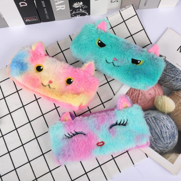 3 Stück Laser Color Kitten Plush Student Stationery Federmäppchen – Bild 2