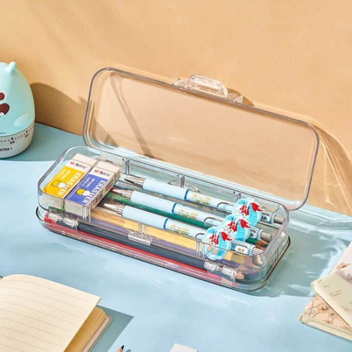 TBD0603291001A.jpg RJ 26 große Kapazität einfache Stifttasche Handheben transparente doppellagige Aufbewahrungsbox für Studenten-Briefpapier, RJ 26 Transparent, RJ 26 Khaki – Bild 1