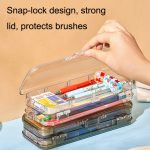 RJ 26 große Kapazität einfache Stifttasche Handheben transparente doppellagige Aufbewahrungsbox für Studenten-Briefpapier, RJ 26 Transparent, RJ 26 Khaki – Bild 5