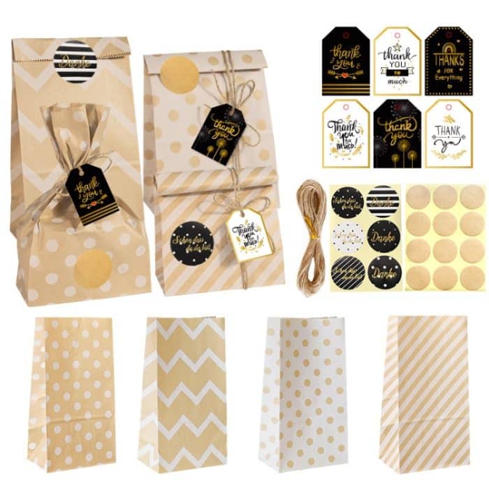 24-in-1-Punkt-gestreifte Rindsleder-Papiertüte, Retro-Dankes-Geschenktüte, Party-Bäckerei, Kekse, Süßigkeitentüte, 24 In 1 Style 1, 24 In 1 Style 2 – Bild 1