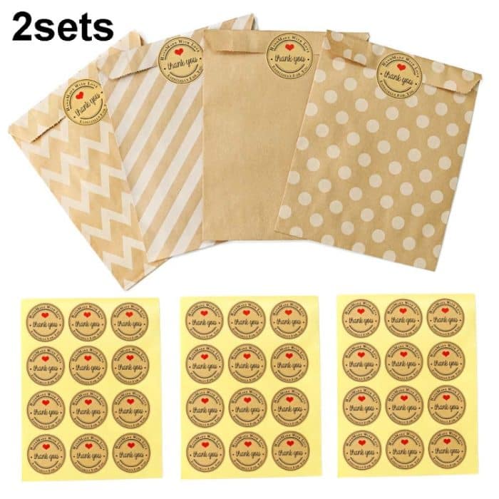 TBD0603321601A.jpg 2 Sets Wave Dot Verpackung Kraftpapiertütenaufkleber DIY Backverpackung Geschenktüten, 2sets G4-40+Thank You Sticker, 2sets G4-41+Merci Sticker – Bild 1