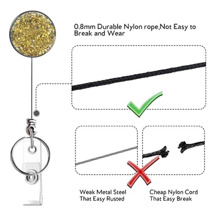 2 Stück Diamant-Glitzer-Pailletten, einziehbare Abzeichenrolle, Namensschild, Kartenhalter – Bild 3