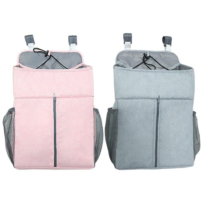 Babybett-Organizer für Neugeborene, Krippe, Windelaufbewahrung, Hängetaschen, Nachtregal, Tasche, Linen Gray, Linen Pink – Bild 2