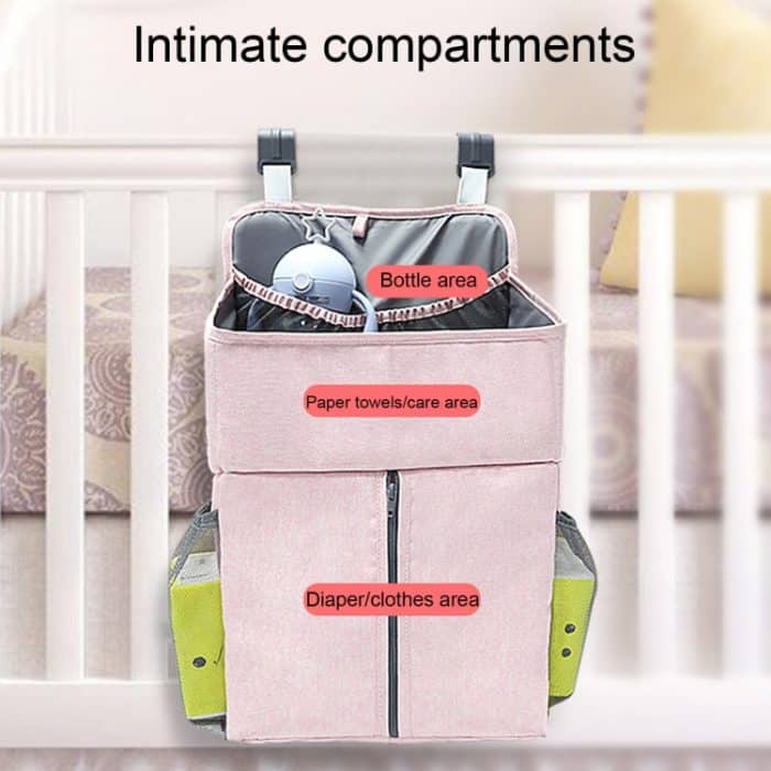 Babybett-Organizer für Neugeborene, Krippe, Windelaufbewahrung, Hängetaschen, Nachtregal, Tasche, Linen Gray, Linen Pink – Bild 5