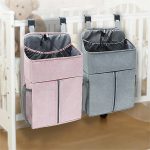 Babybett-Organizer für Neugeborene, Krippe, Windelaufbewahrung, Hängetaschen, Nachtregal, Tasche, Linen Gray, Linen Pink – Bild 6