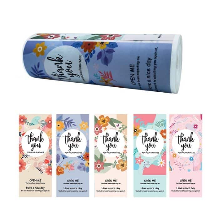 TBD0603428601A.jpg 5 Rollen floraler Dankeschön-Etikettenaufkleber, Basteldekoration, kleiner Geschenkaufkleber – Bild 1