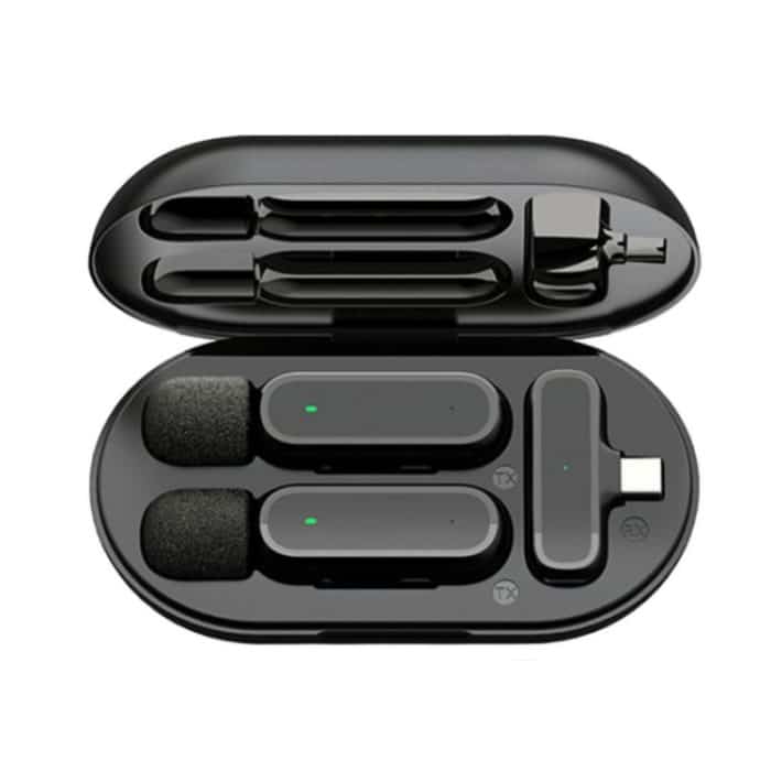 Kabelloses Lavalier-Mikrofon mit Ladebox, Rauschunterdrückung, Videoaufzeichnungsmikrofon, Spezifikationen:, K63 One To Two  Type-C Interface, K63 One To Two  8 Pin Interface, K61 One To  One Type-C Interface, K61 One To  One 8 Pin Interface – Bild 1