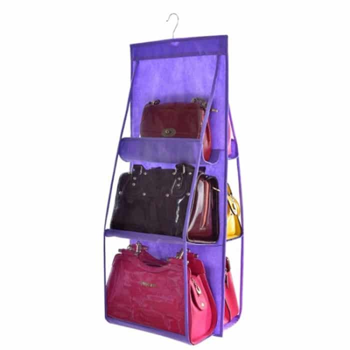 B05005 2 Stück doppelseitige Hängetasche mit 6 Fächern, Handtaschen-Organizer aus Vliesstoff zum Aufhängen, B05005 Purple, B05005 Black, B05005 Grey, B05005 Rose Red, B05005 Green, B05005 Blue – Bild 1