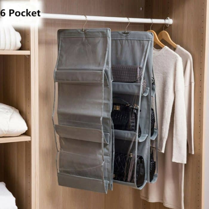 B05005 2 Stück doppelseitige Hängetasche mit 6 Fächern, Handtaschen-Organizer aus Vliesstoff zum Aufhängen, B05005 Purple, B05005 Black, B05005 Grey, B05005 Rose Red, B05005 Green, B05005 Blue – Bild 4