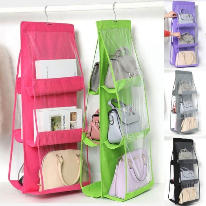 B05005 2 Stück doppelseitige Hängetasche mit 6 Fächern, Handtaschen-Organizer aus Vliesstoff zum Aufhängen, B05005 Purple, B05005 Black, B05005 Grey, B05005 Rose Red, B05005 Green, B05005 Blue – Bild 5