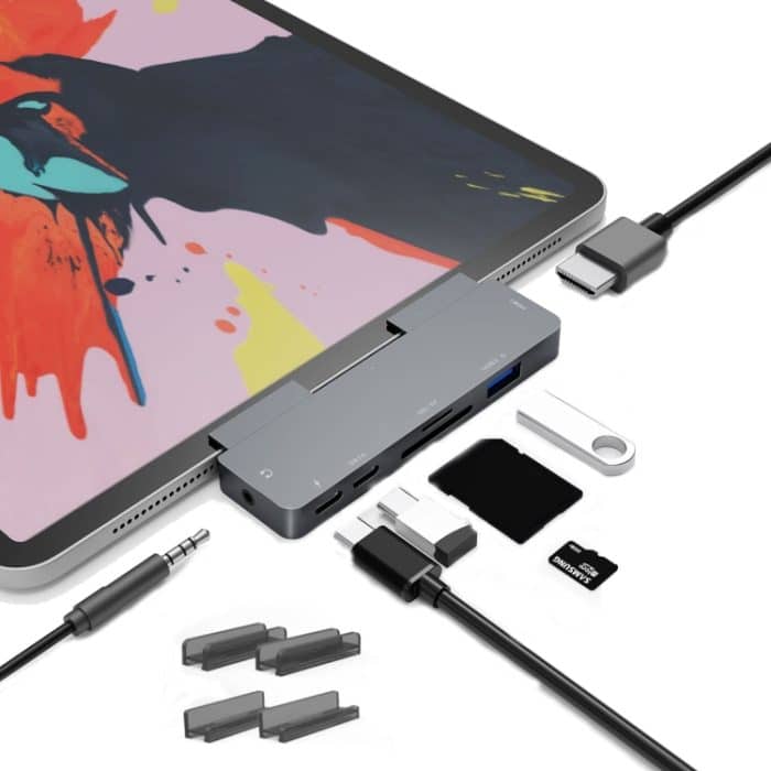 Für iPad Pro 7-in-1 HDMI 4K + 3,5-mm-Audio + SD/TF+ 1 USB 3.0 + USB-C/Typ-C + PD USB-C-Dockingstation – Bild 1