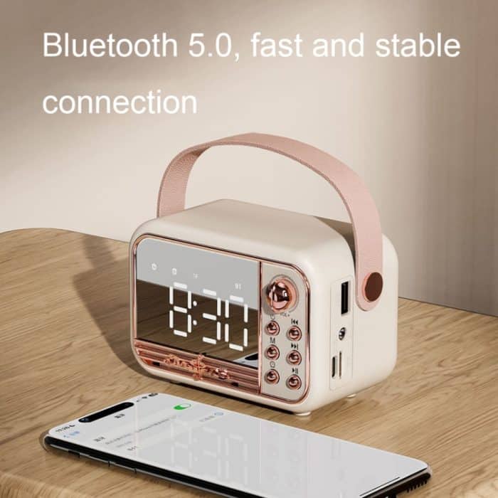 S11 Handheld Retro Wecker Bluetooth Lautsprecher Desktop tragbare Uhr, S11 (Beige), S11 (Pink) – Bild 3