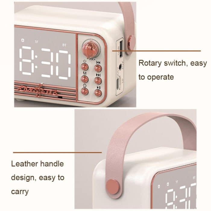 S11 Handheld Retro Wecker Bluetooth Lautsprecher Desktop tragbare Uhr, S11 (Beige), S11 (Pink) – Bild 6