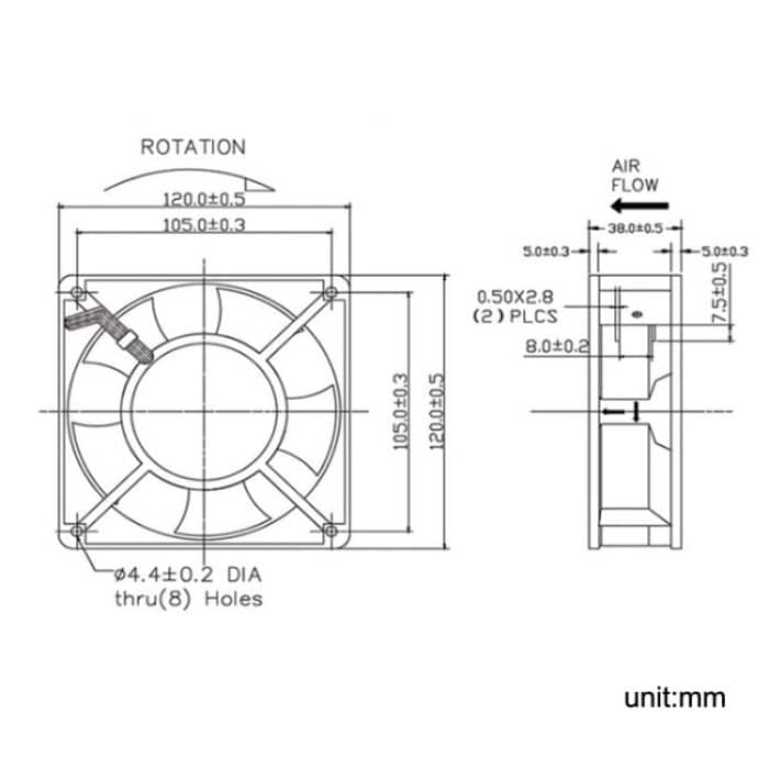 12 cm Lüfter, XIN RUI FENG XRF12038HASL 110V Oil Bearing, XIN RUI FENG XRF12038HASL 220V Oil Bearing, XIN RUI FENG XRF12038HASL 380V Oil Bearing – Bild 3