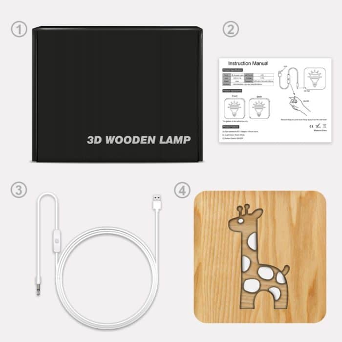 FS-T2330W 3D Holzschnitzerei Giraffe Tischlampe USB Nachtlicht Basteln – Bild 4