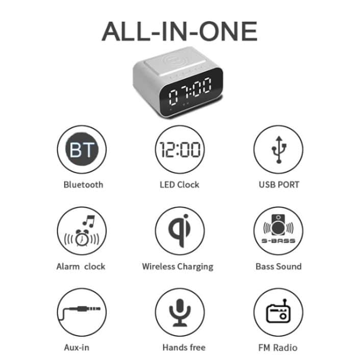 BT510 15W LED-Uhr, kabelloses Aufladen, Bluetooth-Lautsprecher, multifunktionaler intelligenter Spiegel, Wecker, Audio, BT510 (White), BT510 (Iron Black) – Bild 3