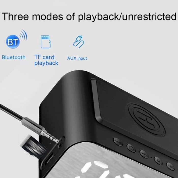 BT510 15W LED-Uhr, kabelloses Aufladen, Bluetooth-Lautsprecher, multifunktionaler intelligenter Spiegel, Wecker, Audio, BT510 (White), BT510 (Iron Black) – Bild 10