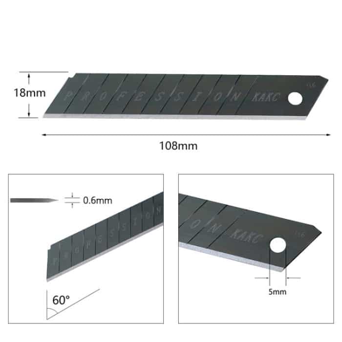 KAKC-18 schwarze Klinge, 18 mm Wandschneiderklinge, Spezifikation:, 10pcs /Box, 100pcs /Box – Bild 3