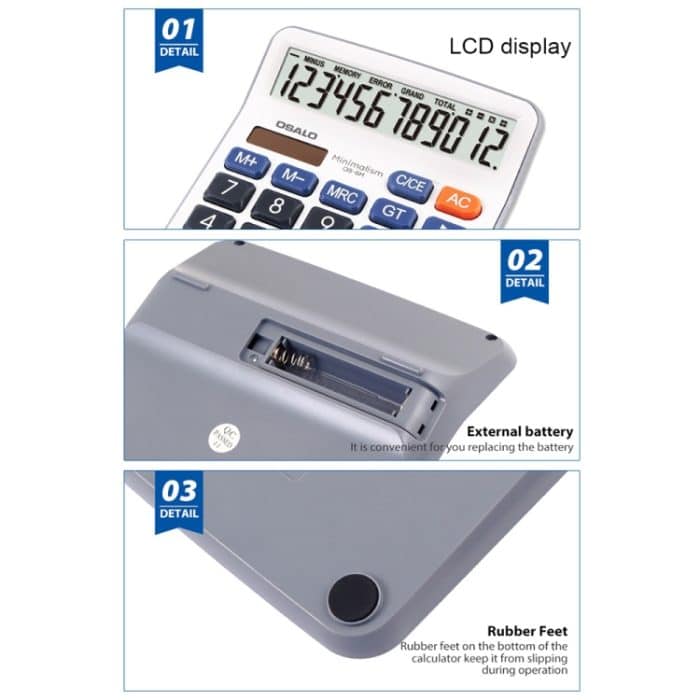 OSALO OS-6M 12-stelliger Büro-Desktop-Rechner, Solar-Dual-Power-Rechner – Bild 5