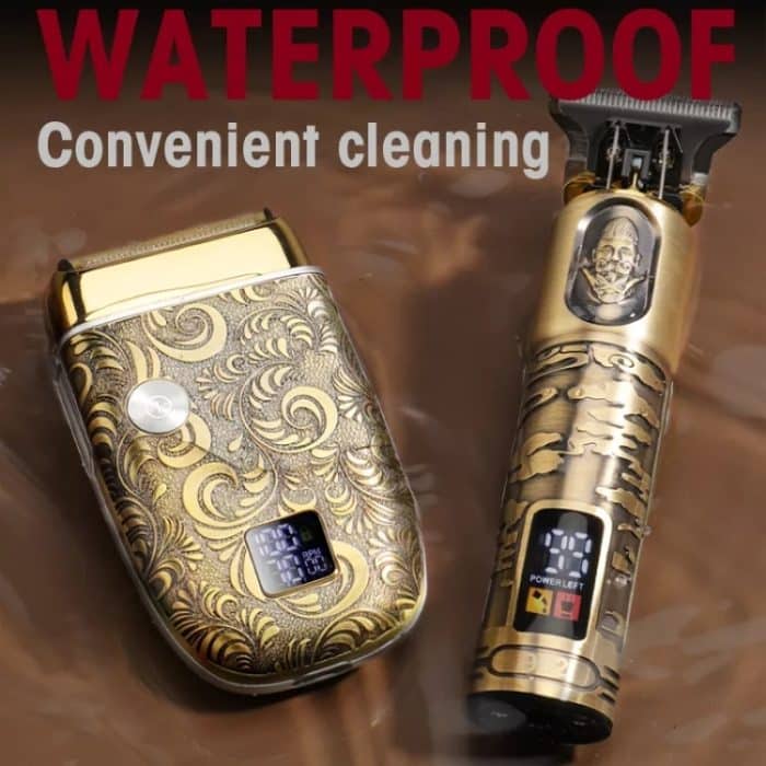 Männer Glatze Haarschnitt 2 In 1 Elektrische Haarschneidemaschine Wasserdichtes Set, 962 Gold, 962 Gray – Bild 4