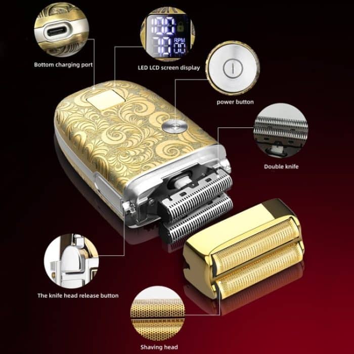 Männer Glatze Haarschnitt 2 In 1 Elektrische Haarschneidemaschine Wasserdichtes Set, 962 Gold, 962 Gray – Bild 5