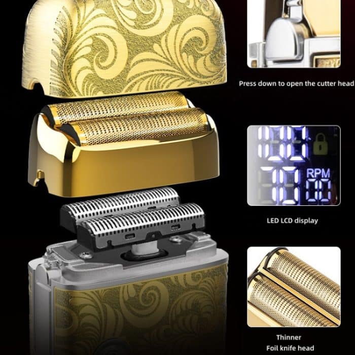 Männer Glatze Haarschnitt 2 In 1 Elektrische Haarschneidemaschine Wasserdichtes Set, 962 Gold, 962 Gray – Bild 9