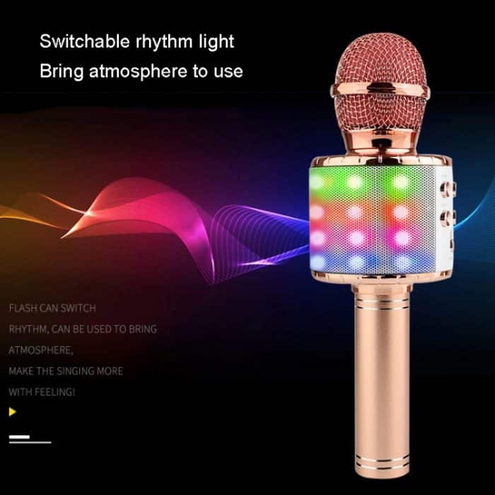 WS-858L LED-Licht blinkendes kabelloses Kapazitätsmikrofon kommt mit Audio-Bluetoon-Live-Mikrofon für Mobiltelefone, WS-858L (Pink), WS-858L (Gold), WS-858L (Blue), WS-858L (Black), WS-858L (Rose Gold) – Bild 11