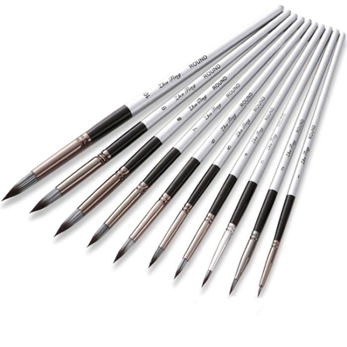 10-in-1 Nylonhaar-Aquarellpinsel-Set mit Holzgriff, runden, spitzen Acryl-Malstiften, 10 In 1 – Bild 2