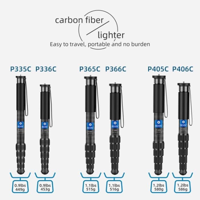 Kohlefaser-Einbeinstativ, Reisefotografie, Handy-Live-Selfie-Halterung, einziehbares tragbares Einbeinstativ, BEXIN P335CF-S, BEXIN P336CF-S, BEXIN P365CF-S, BEXIN P366CF-S, BEXIN P405CF-S, BEXIN P406CF-S – Bild 13