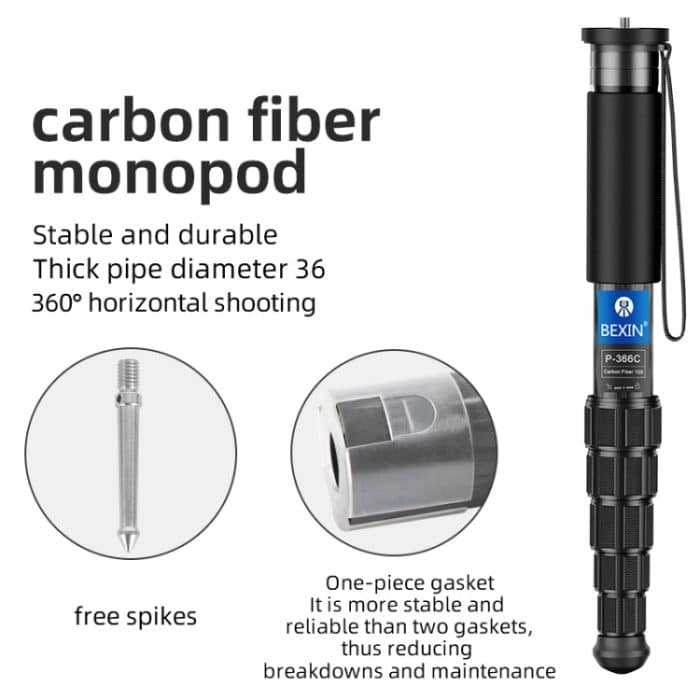 Kohlefaser-Einbeinstativ, Reisefotografie, Handy-Live-Selfie-Halterung, einziehbares tragbares Einbeinstativ, BEXIN P335CF-S, BEXIN P336CF-S, BEXIN P365CF-S, BEXIN P366CF-S, BEXIN P405CF-S, BEXIN P406CF-S – Bild 5