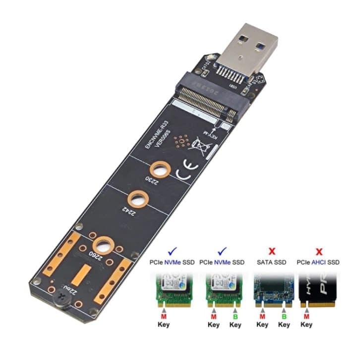 ENCNVME-R33 USB 3.2 Gen 2 10 Gbit/s zu NVMe M.2 SSD Adapter RTL9210 Chips für M Key M2 NVMe – Bild 1