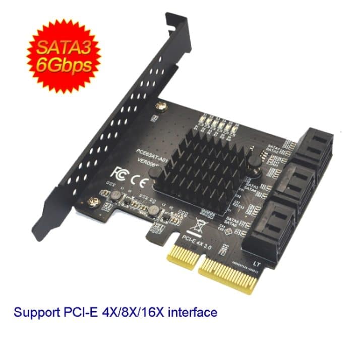 SATA 3.0 Adapter Erweiterungskarte ASMedia ASM1166 Konverter, PCIE  4X To 6 Port, PCIE 1X To 6 Port, PCIE 1X To 10 Port, PCIE 4X To 10 Port, PCIE 1X To 8 Port – Bild 2