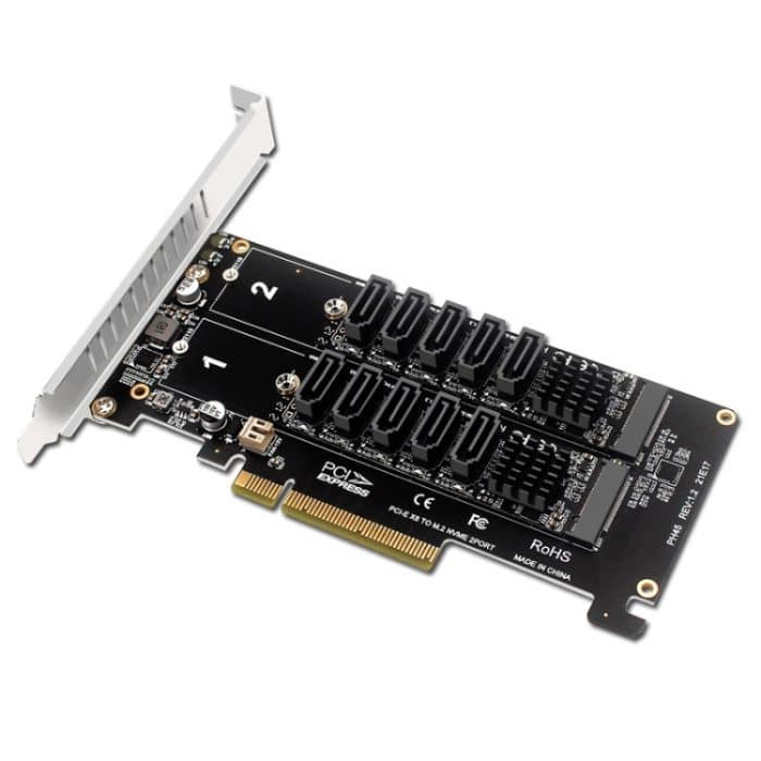 Doppelte NVME-Raid-PCI-EX8-Split-Karte zur SATA10-Port-Übertragungskarte – Bild 1